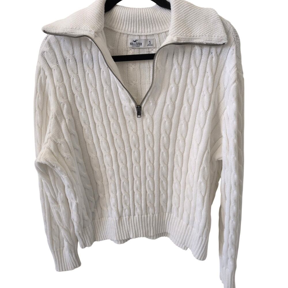 Hollister Oversized Cable Knit 1/2 Zip Cotton Blend Sweater size Small